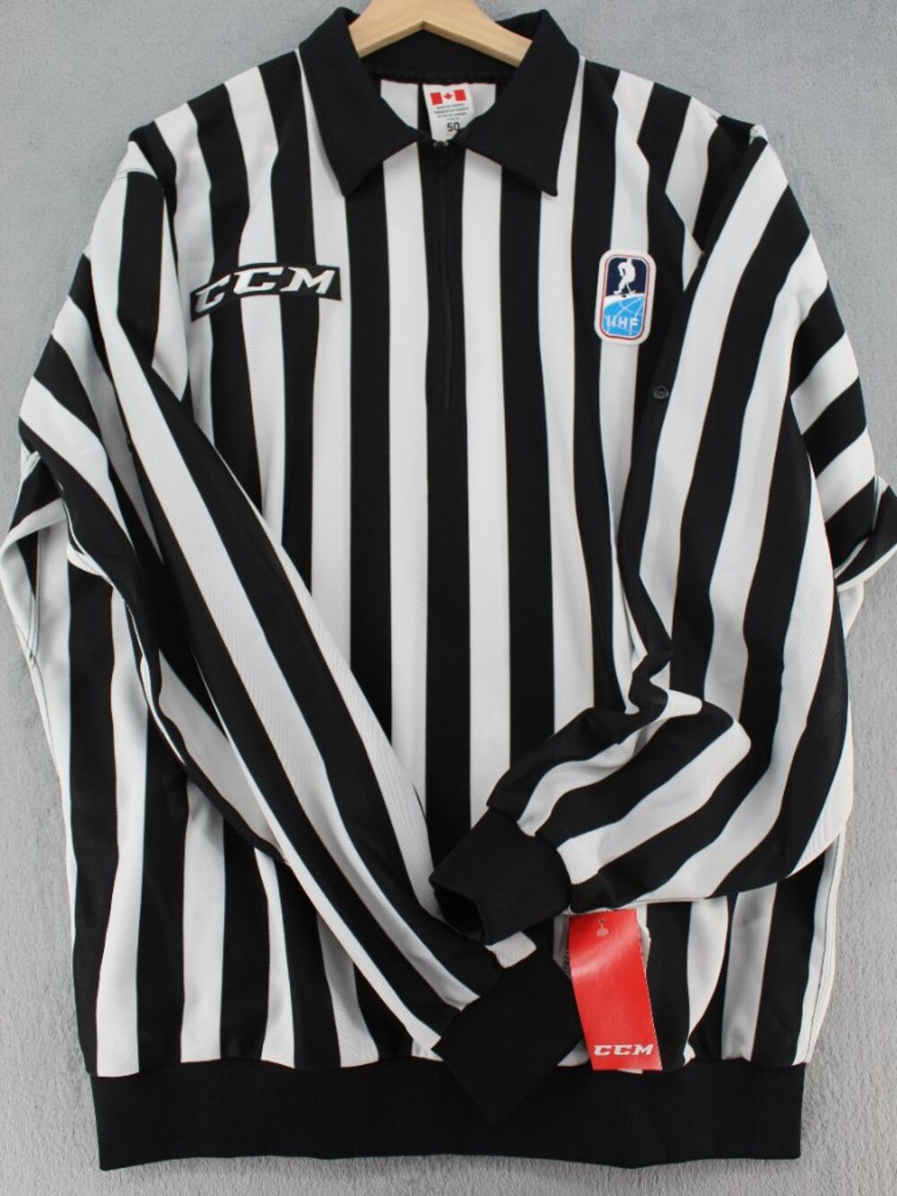 CCM IIHF Hockey Referee Jersey Men’s Size 50 Black White Made in Canada NWT